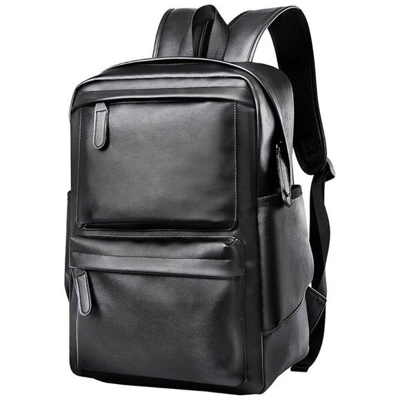 Black Leather Backpack, Large Capacity Carry On Back Pack Fits